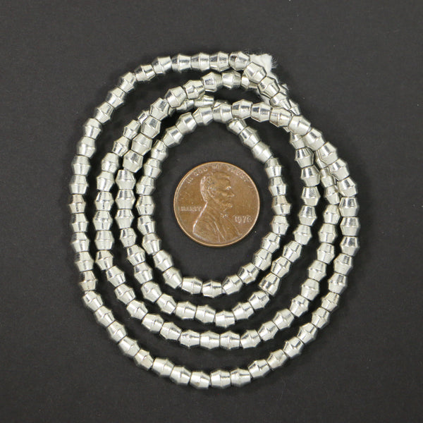 Cast Silver-Tone Small Bicones 4x4mm on 24-inch Strands