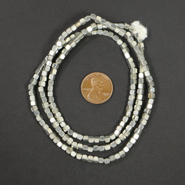 Cast Silver Plated Brass Cube Beads 2x2x2mm on 24-inch Strands