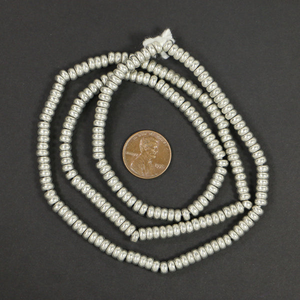 Cast Silver Plated Large Hole Oblates 3x5mm on 24-inch Strands
