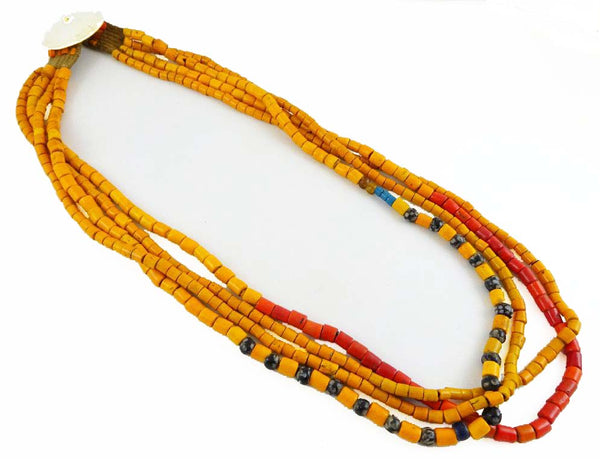 Naga Konyak Necklace of Assorted Beads with Large Chank Ornament, 34 Inches