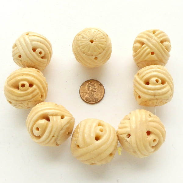 Bone, Giant "Balls of Wool" Round Beads, 30mm Diameter, Sold Individually