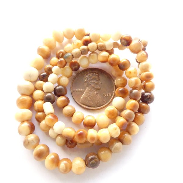 Bone, Mammoth Tusk Beads, Round 3mm to 7mm on 20-inch Strand