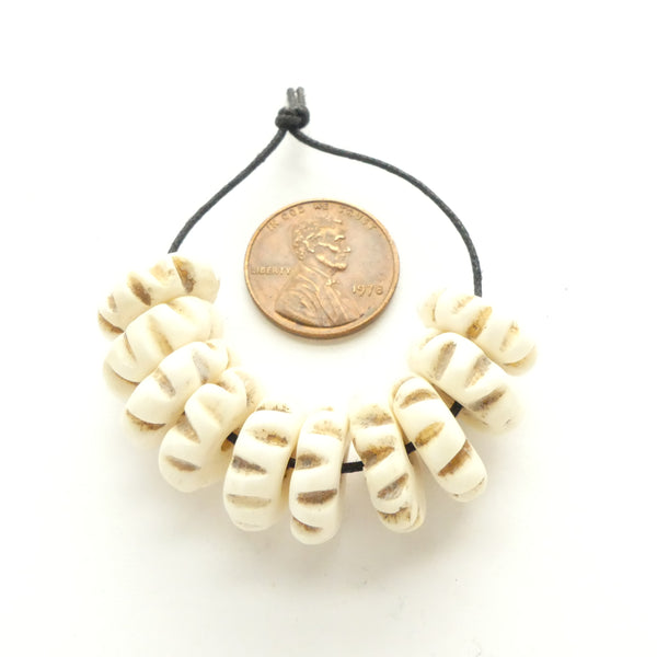 Bone, Ruffled Edge Rondelles, 5x13mm, Sold by Sets of 10 Beads