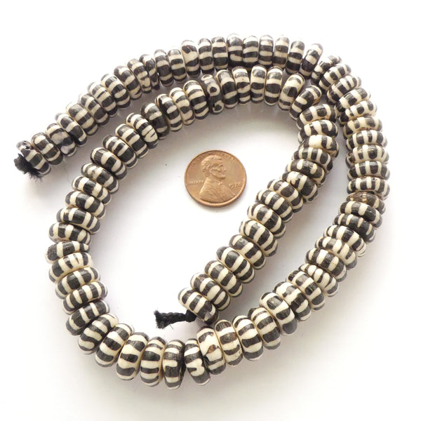 Bone, Batik Look Indian Striped Slices 5x12mm on 17.5-inch strands