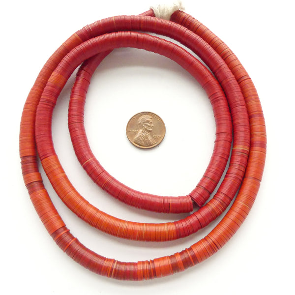 Vinyl Heishi, Red 8mm Diameter on 34-inch Strand