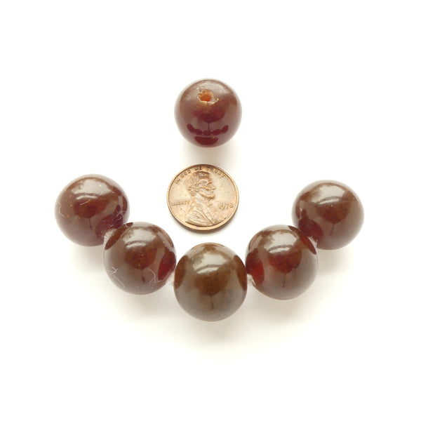 Chinese Vintage Amber, Dark Brown, Round 16-17mm Diameter, Sold Individually