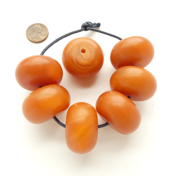 Afican Amber, Faux Amber Burnt Orange Oblates, 19x32mm, Sold Individually