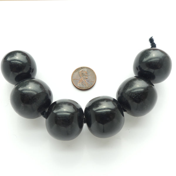 Resin, Black, Nearly Round 23x26mm. Sold in Sets of 2 Beads