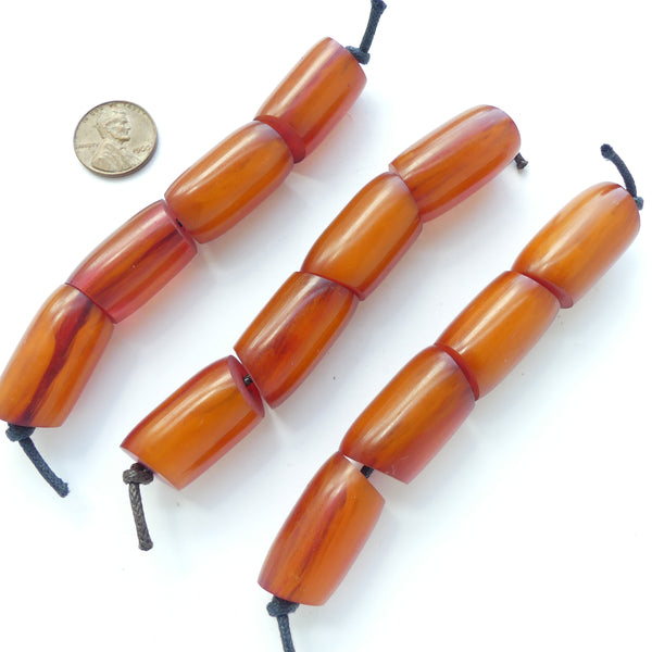 Resin, Amber Color, Tubular Beads with Angle Cut Ends, 27x15mm, Sold in Sets of 4