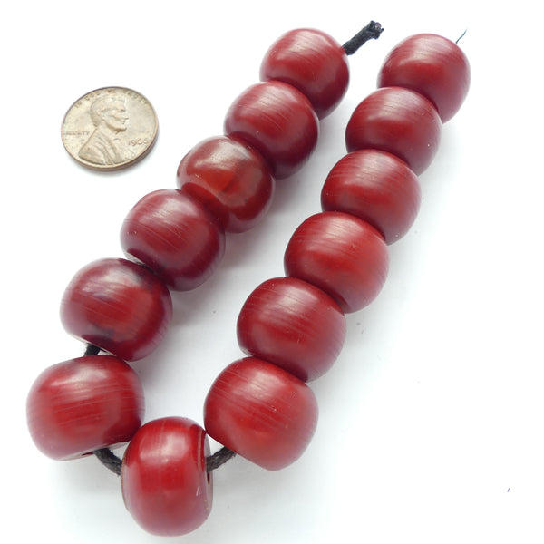 Resin, Possibly Faturan, Red Oblates, 13x16mm, Sold by the Strand of 13 Beads