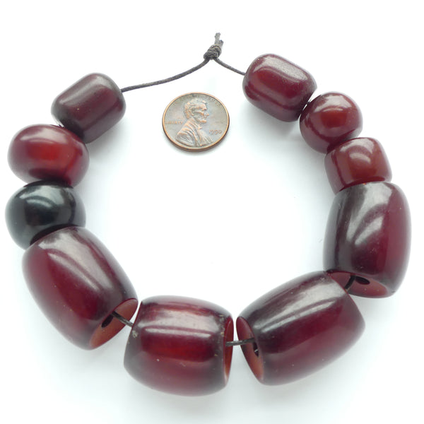 Resin, Red Faturan, Assorted Shapes and Sizes, Designer/Collector Set of 10 Beads