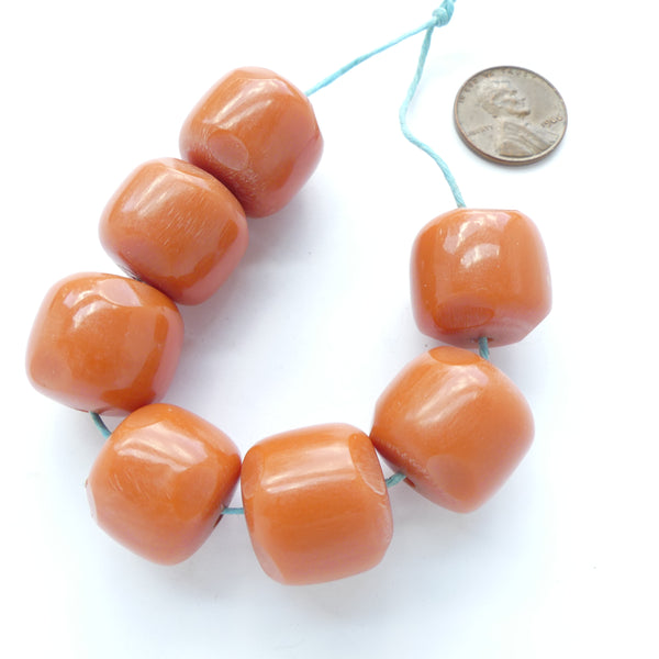 Resin, Burnt Orange Color, Cylinders with Slight Facets, 18x20mm, Sold as Set of 7 Beads