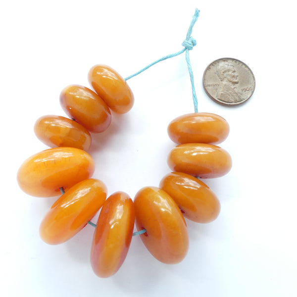 Resin Amber Imitation Beads, Graduated Oblates Shapes, Largest 18x24mm