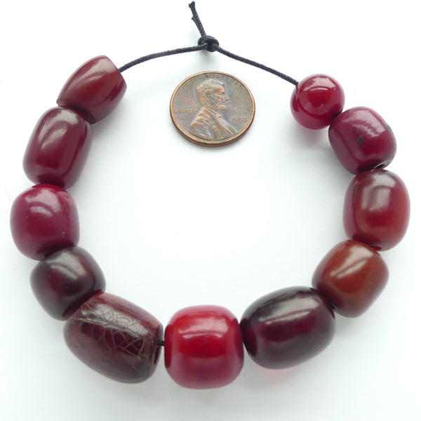 Resin, Red Faturan, Assorted Shapes, Small Collector/Designer Set of 11 Beads,