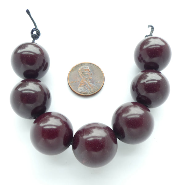 Resin, Nearly Black with Red Undertones, Round 18mm Diameter Beads, Sold Individually