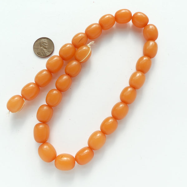 Resin, Orange, Oval 15x12mm on 16-inch Strand