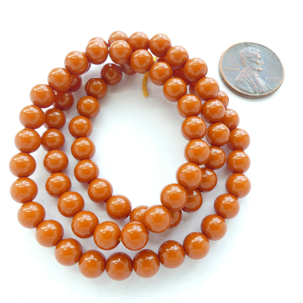 Resin, Burnt Orange, Round, 6mm on 16-inch Strands