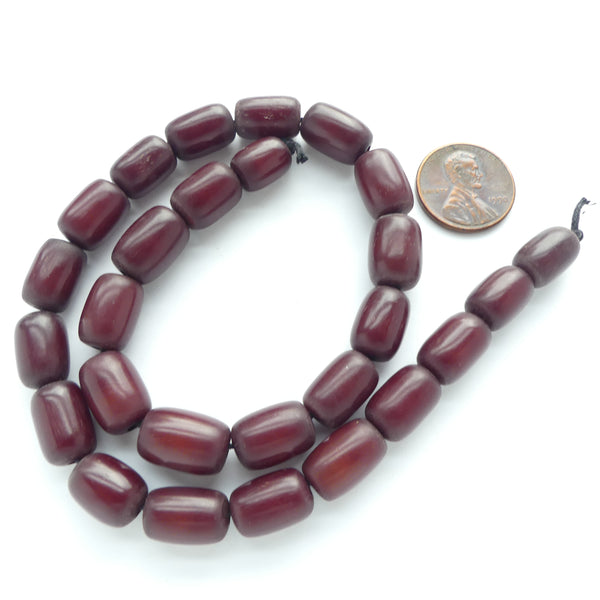 Resin, Vintage, Dark Chocolate Brown Barrels 12x8mm, on 14-inch Strand