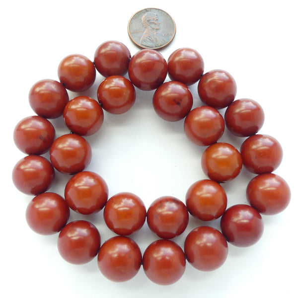 Resin, Red Opaque, Round 14mm Beads on 15-inch Strand