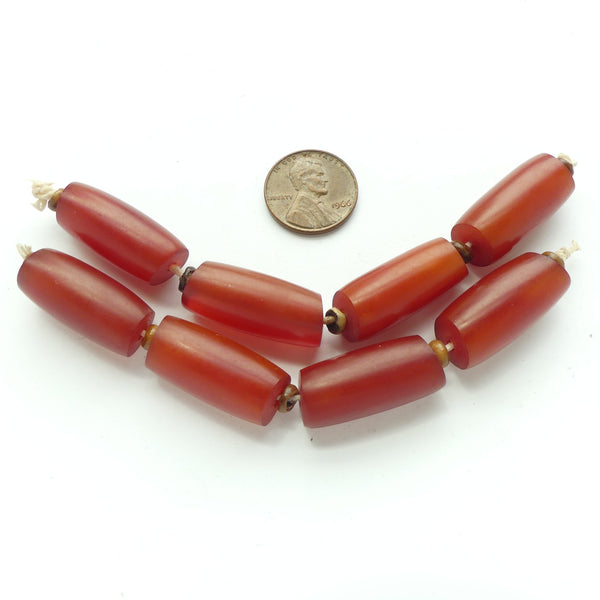Resin, Red Nearly Opaque, Cylinders with Angle Cut Ends, 25x10mm, Sold in Sets of 4