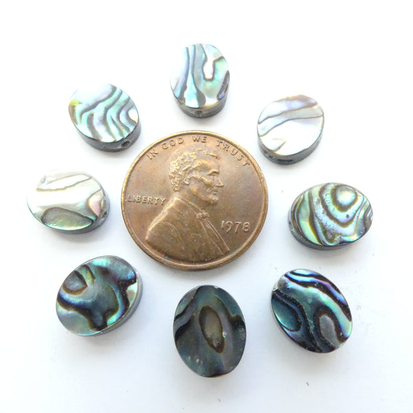 Shell, Abalone, Flat Oval Beads, 10x7mm, Sold by the set of 8
