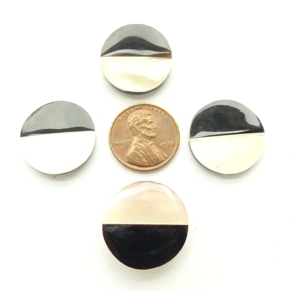 Shell & Horn Veneer, Thin Coin Shape Black and White Beads, 20mm Diameter, Sold by the Pair