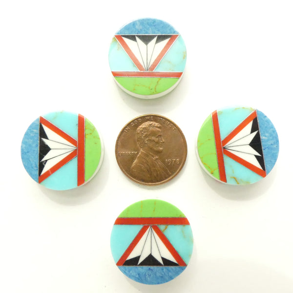 Shell Discs with Mosaic Designs of Shell, Horn, & Stone, on Both Sides, 20mm Diameter, Sold Individually