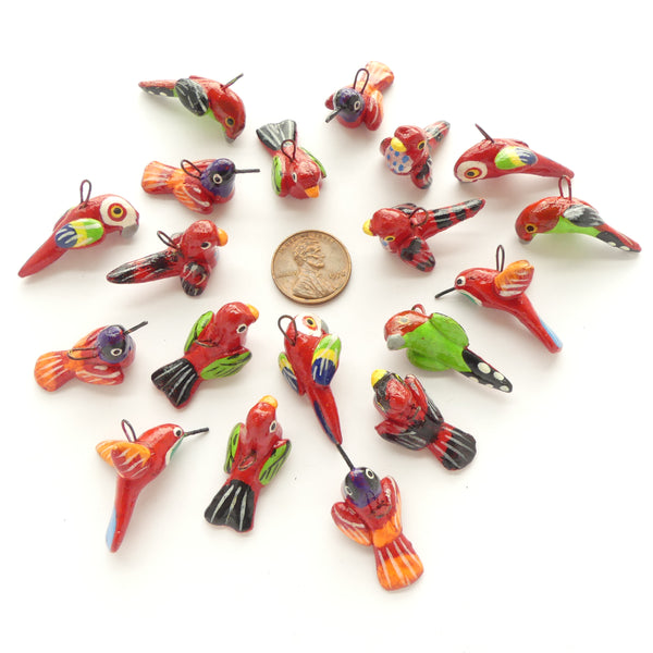 Clay Birds, Mini, Guatemalan, Assorted Shapes in Red, Sets of 12