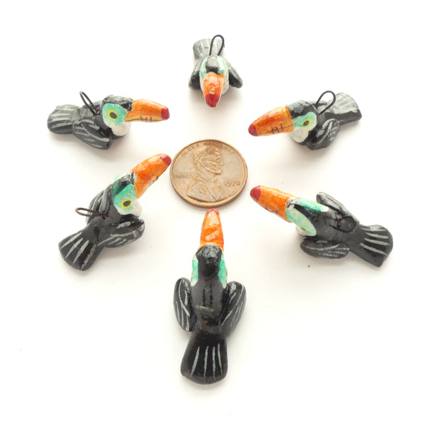 Clay Birds, Mini, Guatemalan, Toucans with Red Beaks, 30mm, Sets of 6