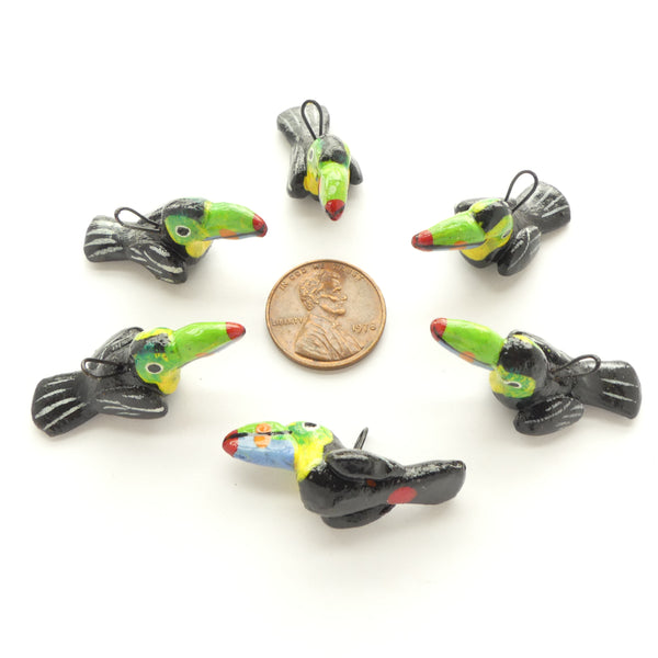 Clay Birds, Mini, Guatemalan, Toucans with Green Beak, 25mm, Sets of 6