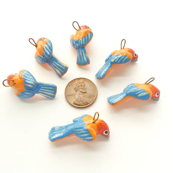 Clay Birds, Mini, Guatemalan, Red with Blue & White, 25mm, Sets of 6