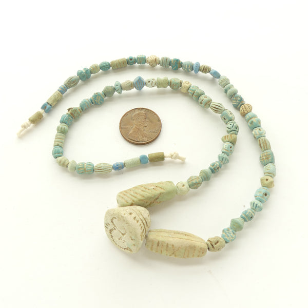 Ancient Faience from Persia (Iran), 18-inch Strand with Many Small Beads, Good TQ Color