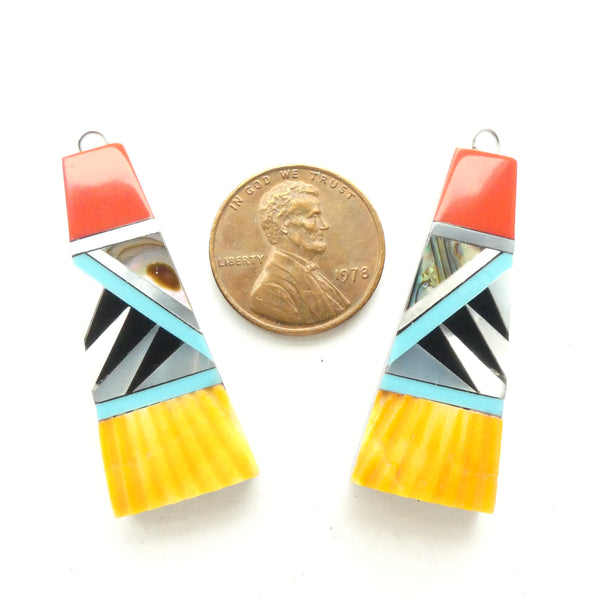 Shell, Mosaic Pendants or Earring Parts of Stone, Horn & Shell, 38mm Long, Sold Individually