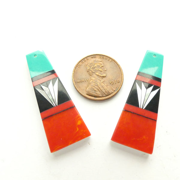 Shell, Mosaic Pendants or Earring Parts of Stone, Bone & Shell, 38mm Long, Sold Individually