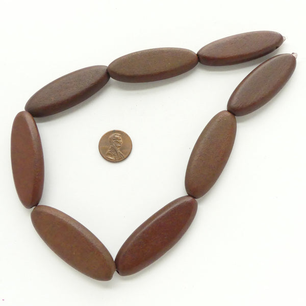 Wood, Long Flat Ovals, Matte Brown, 50x20mm on 17-inch Strands