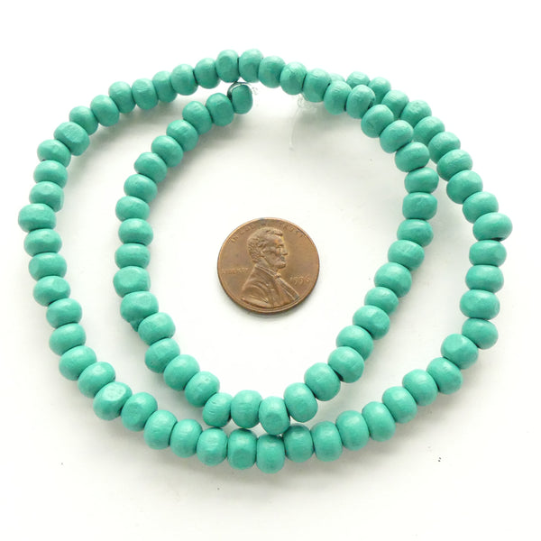 Wood Round Turquoise, 6mm on 16-inch Strands