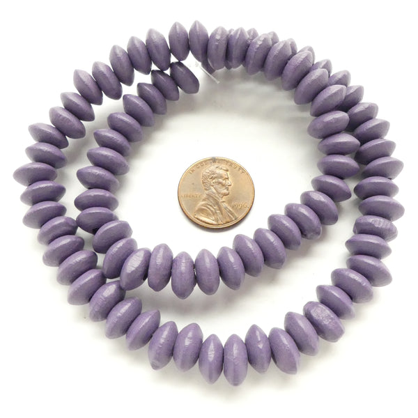 Wood Rondelles Purple, 5x10mm on 16-inch Strands