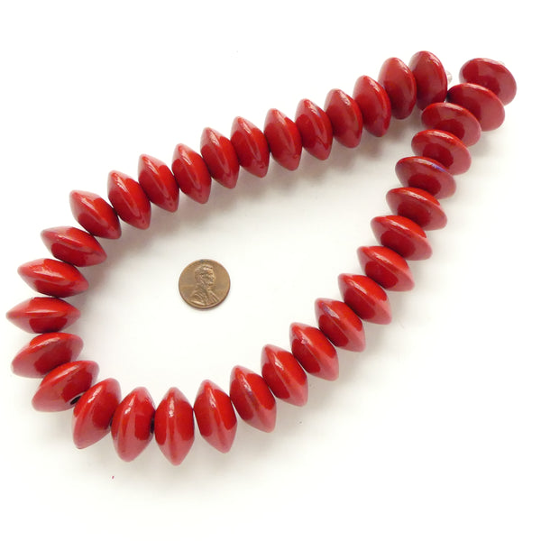 Wood Rondelles Red, 12x22mm on 17-inch Strands