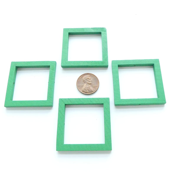 Wood Shapes, Square Green 40mm, Sold by Sets of 4