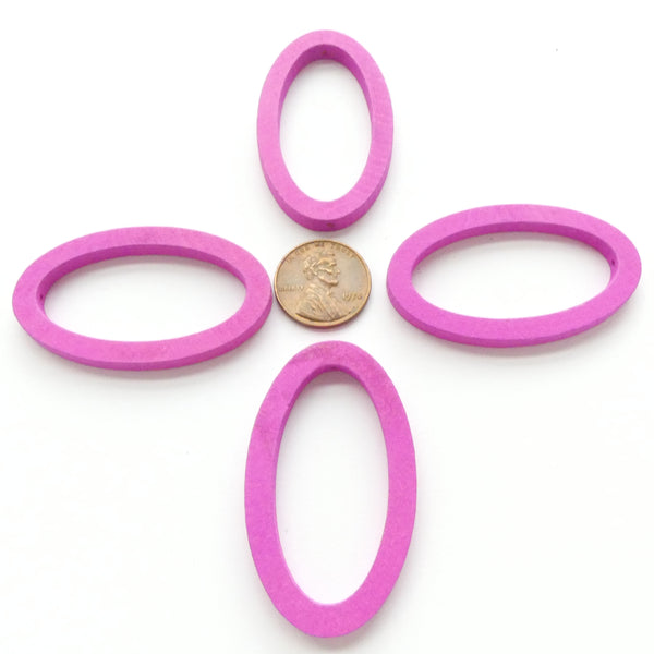 Wood Shapes, Oval Hot Pink 50x30mm, Sold by Sets of 4