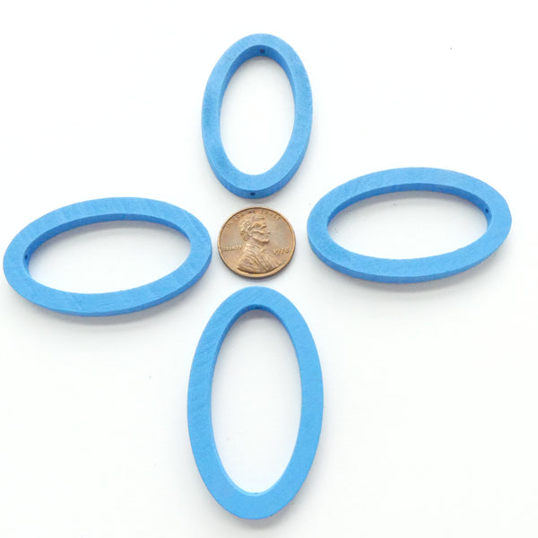 Wood Shapes, Oval Blue 50x30mm, Sold by Sets of 4