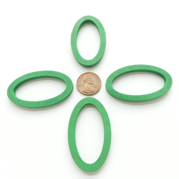 Wood Shapes, Oval Green 50x30mm, Sold by Sets of 4