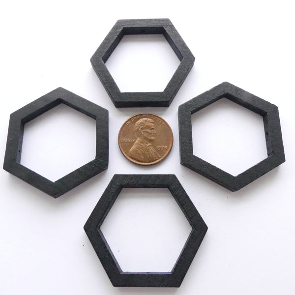 Wood Shapes, Hexagon Black 35mm Diameter, Sold by Sets of 4