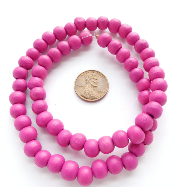 Wood Round Hot Pink, 8mm on 16-inch Strands