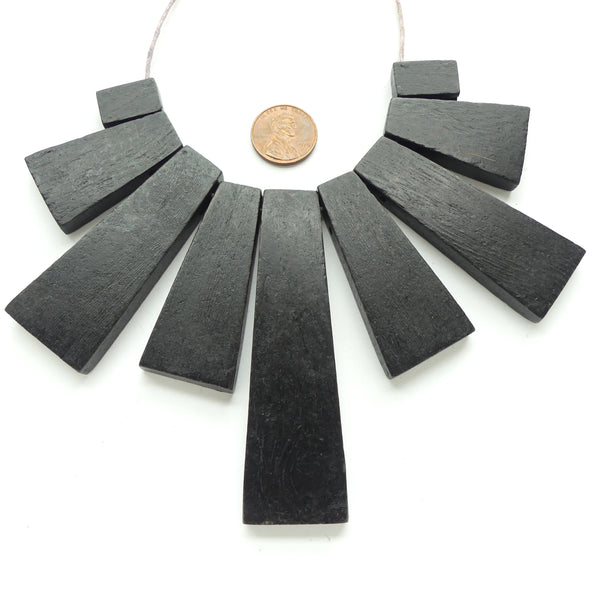Wood Collar, Black Trapezoidal Shapes, Largest 3.25 inches Long