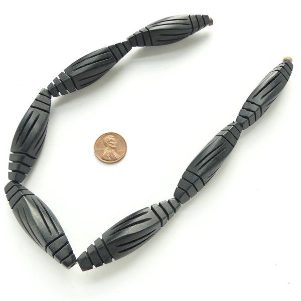 Wood Carved, Long Twisted Bicones, Philippine Black Wood, 2.5 inches long
