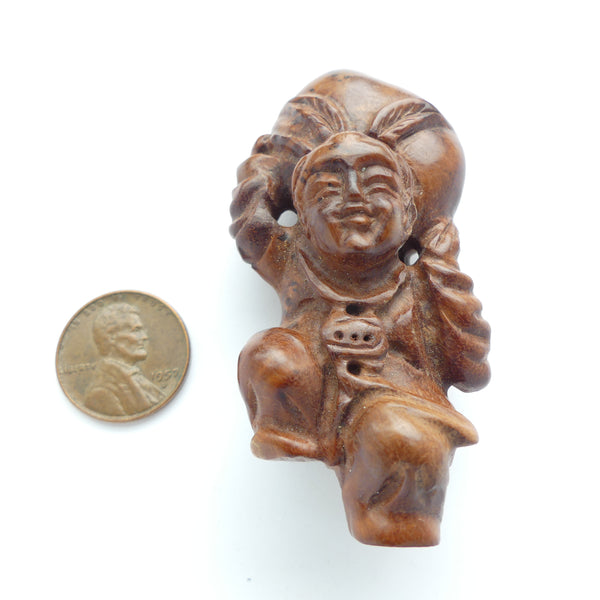 Wood, Netsuke, Man Carrying Heavy Load, 55x36mm