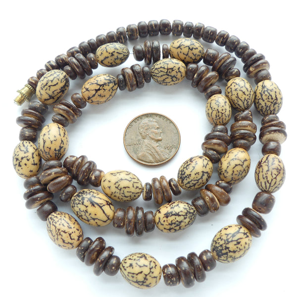 Tagua Nut & Coconut Shell Partial Necklace, 23-inches long