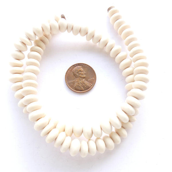 Wood, Rondelles, White 5x9mm on 16-inch Strand