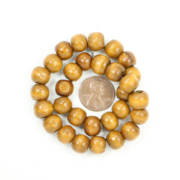 Wood, Round, Brown Large Hole Beads, 10mm Diameter. Sold in Sets of 30 Beads